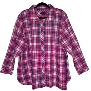 Talbots Preppy Pink & White Plaid Button Up Long Sleeve Blouse Size 3XP
